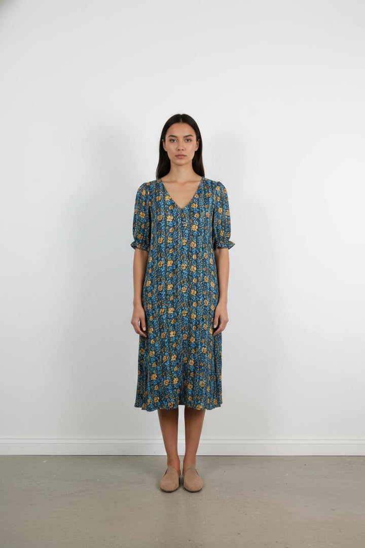 Robe Fleurie Bleue et Jaune - Taille M/38