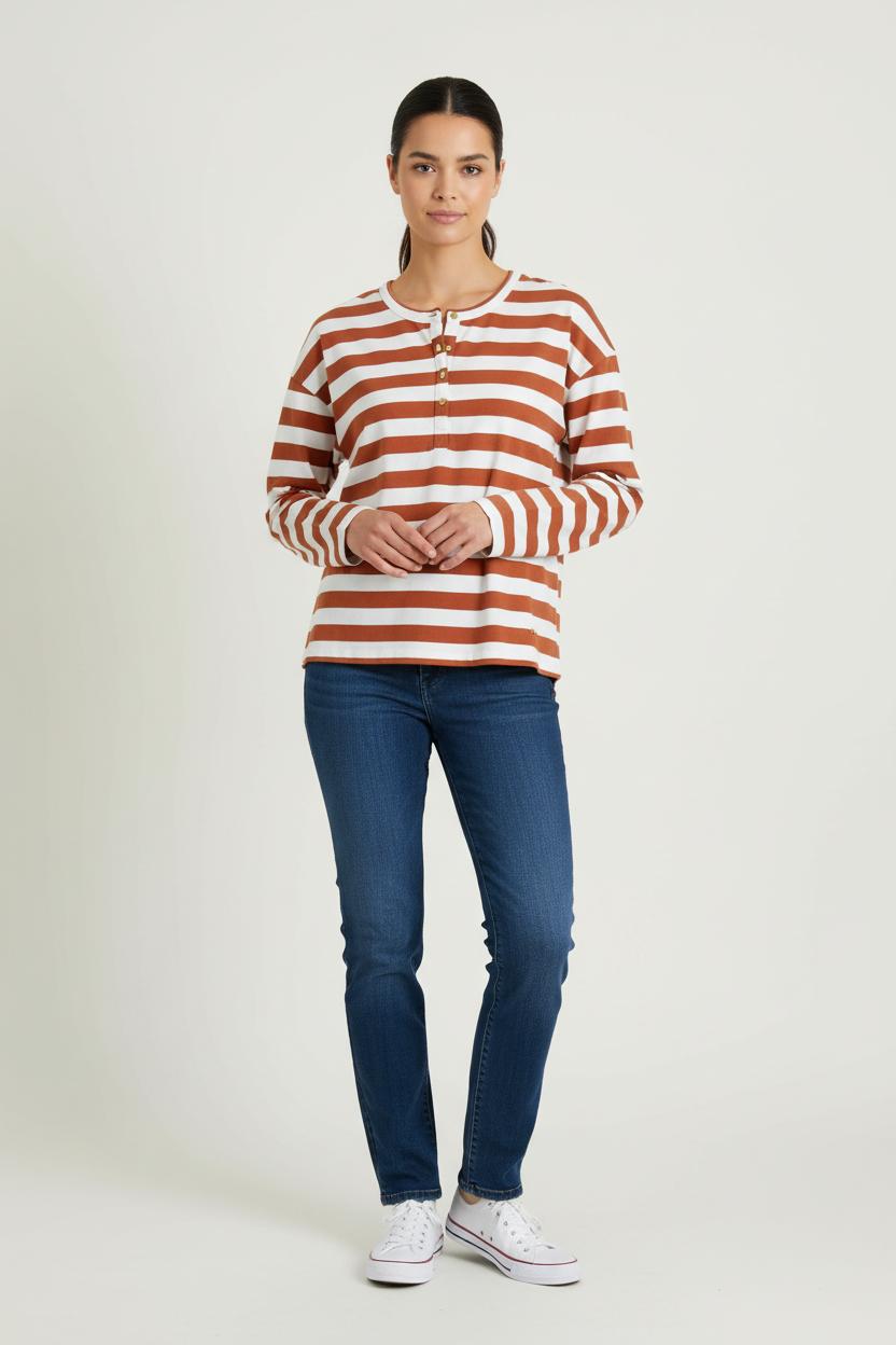 Tee-shirt à Rayures Marron et Blanc - Taille S/36 de la marque Karl Marc John | PARAD69784 - Vendu par Paradigme - Image 1