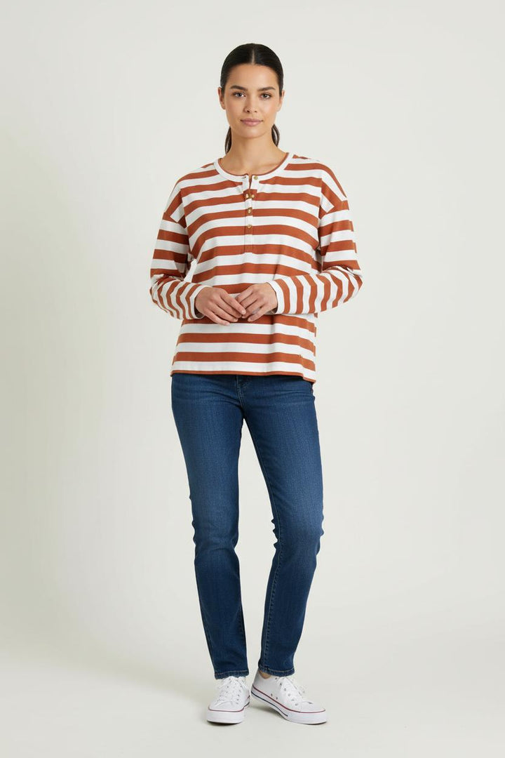 Tee-shirt à Rayures Marron et Blanc - Taille S/36 de la marque Karl Marc John | PARAD69784 - Vendu par Paradigme - Image 1