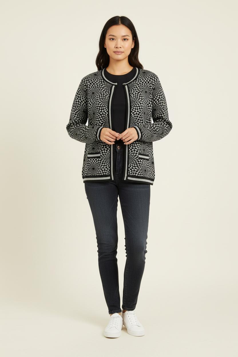 Cardigan Noir et Gris - Taille M/38 de la marque Rodier | PARAD69998 - Vendu par Paradigme - Image 1