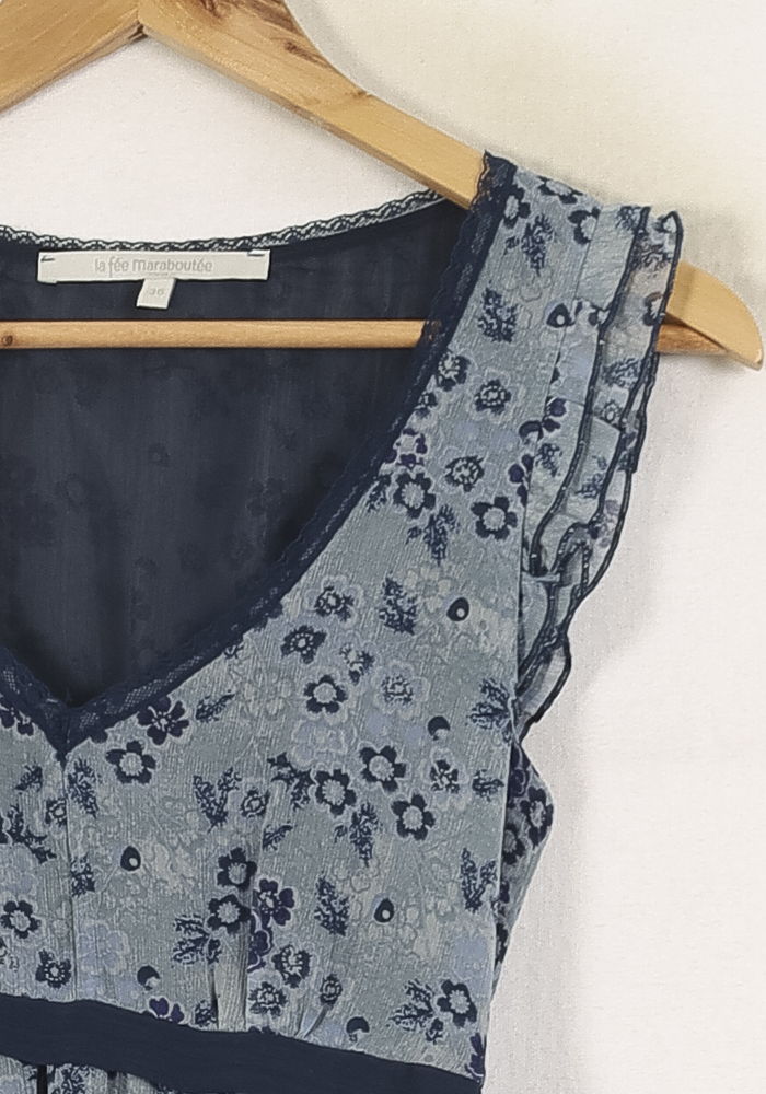 Robe Fleurie Bleue - Taille S/36 de la marque La Fée Maraboutée | PARAD70011 - Vendu par Paradigme - Image 3