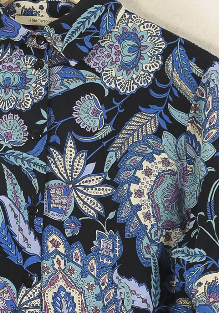Chemisier Bleu et Noir - Taille XS/34 de la marque La Fée Maraboutée | PARAD70040 - Vendu par Paradigme - Image 3
