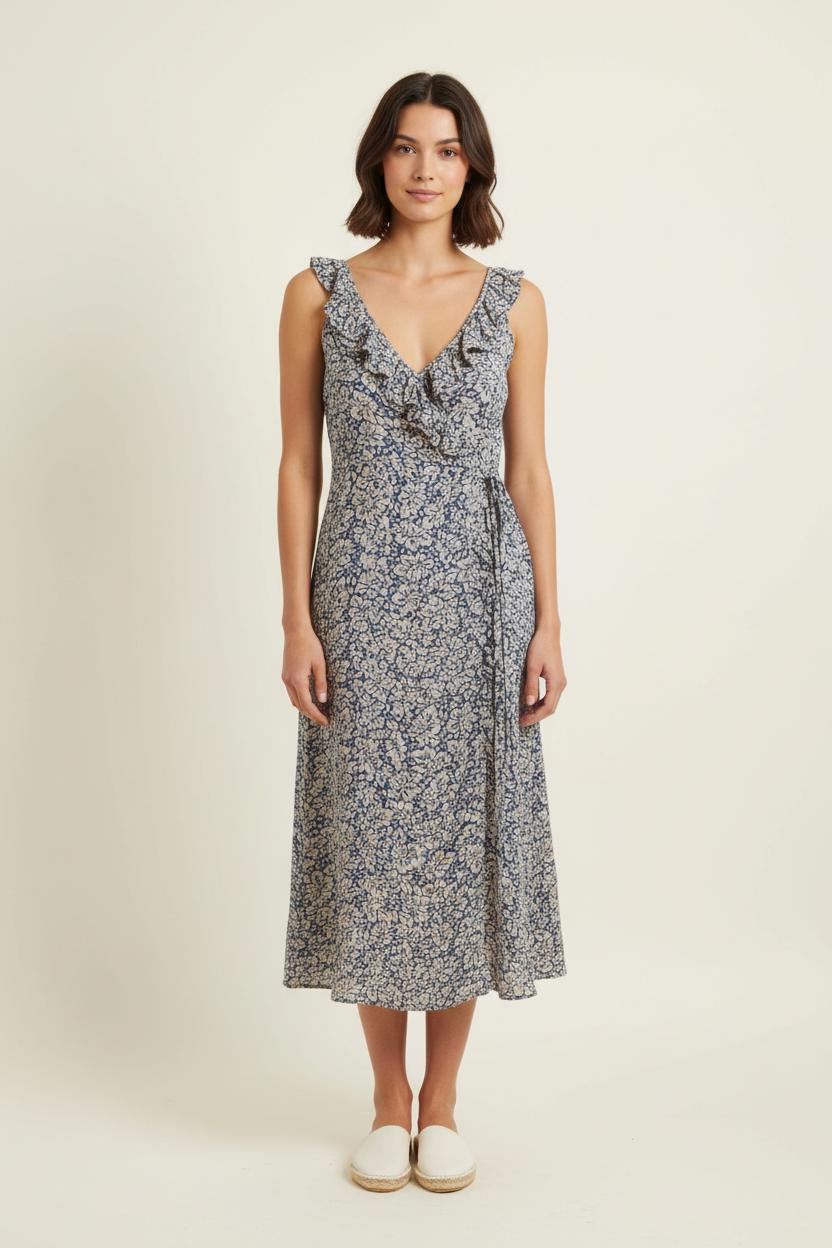 Robe Fleurie Bleue et Beige - Taille XS/34 de la marque Petite Mendigote | PARAD70119 - Vendu par Paradigme - Image 1