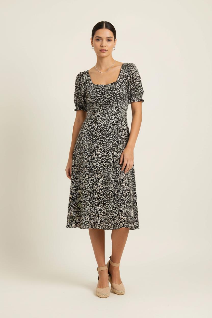 Robe Fleurie Noire et Blanche - Taille S/36 de la marque Petite Mendigote | PARAD70140 - Vendu par Paradigme - Image 1
