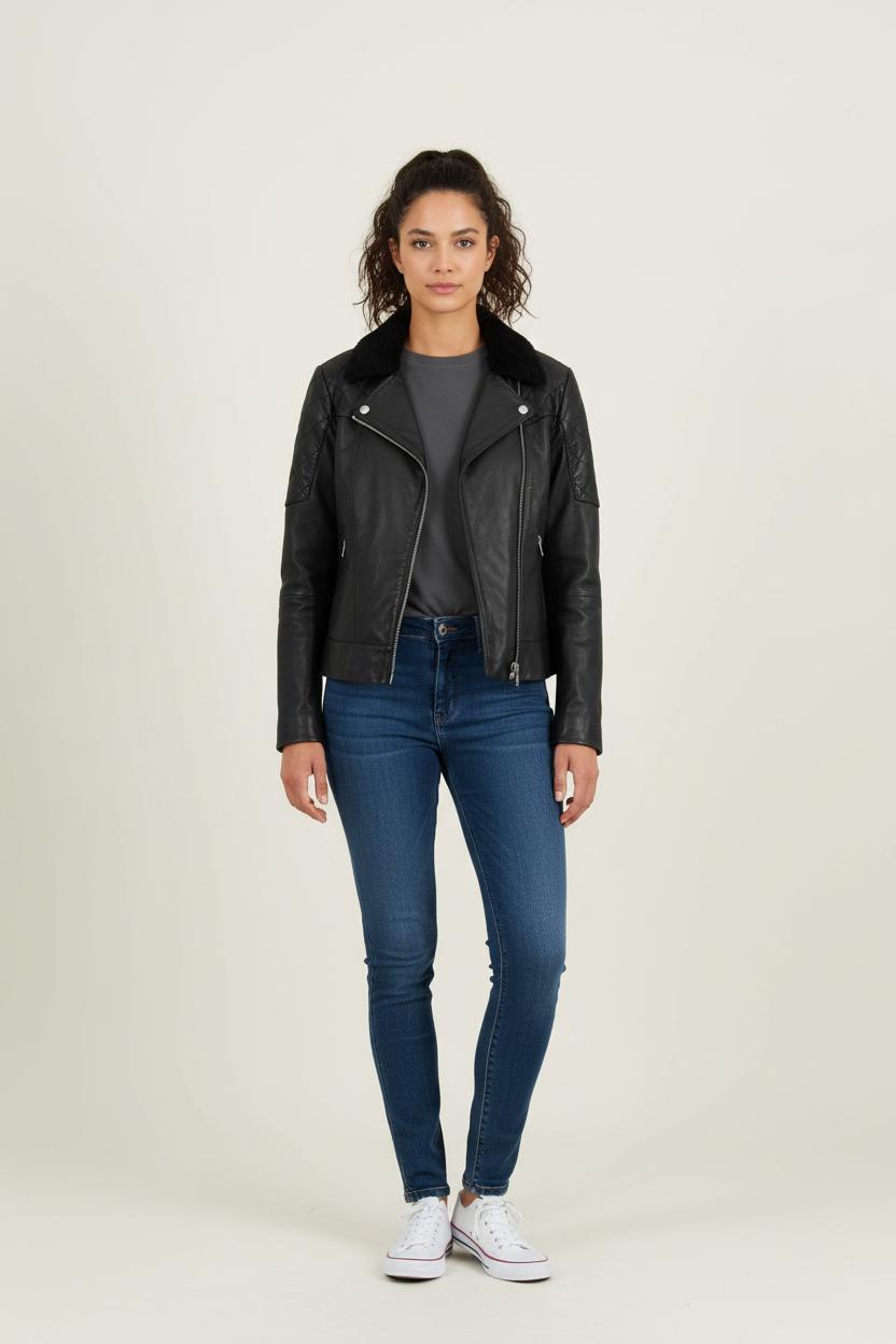 Blouson en Cuir Noir - Taille L/40 de la marque IKKS | PARAD70153 - Vendu par Paradigme - Image 1