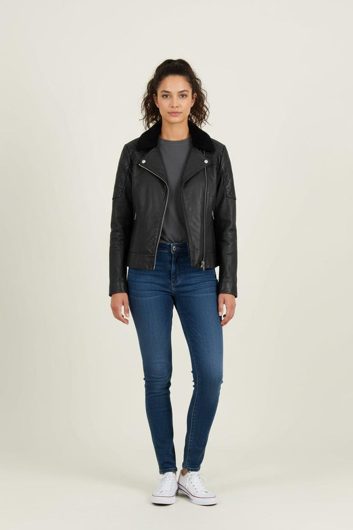 Blouson en Cuir Noir - Taille L/40 de la marque IKKS | PARAD70153 - Vendu par Paradigme - Image 1