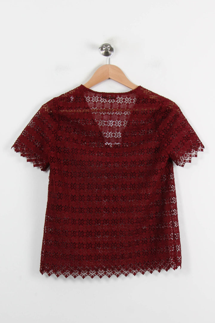 Blouse Dentelle Bordeaux - Taille M/38 de la marque Sandro | PARAD70160 - Vendu par Paradigme - Image 4