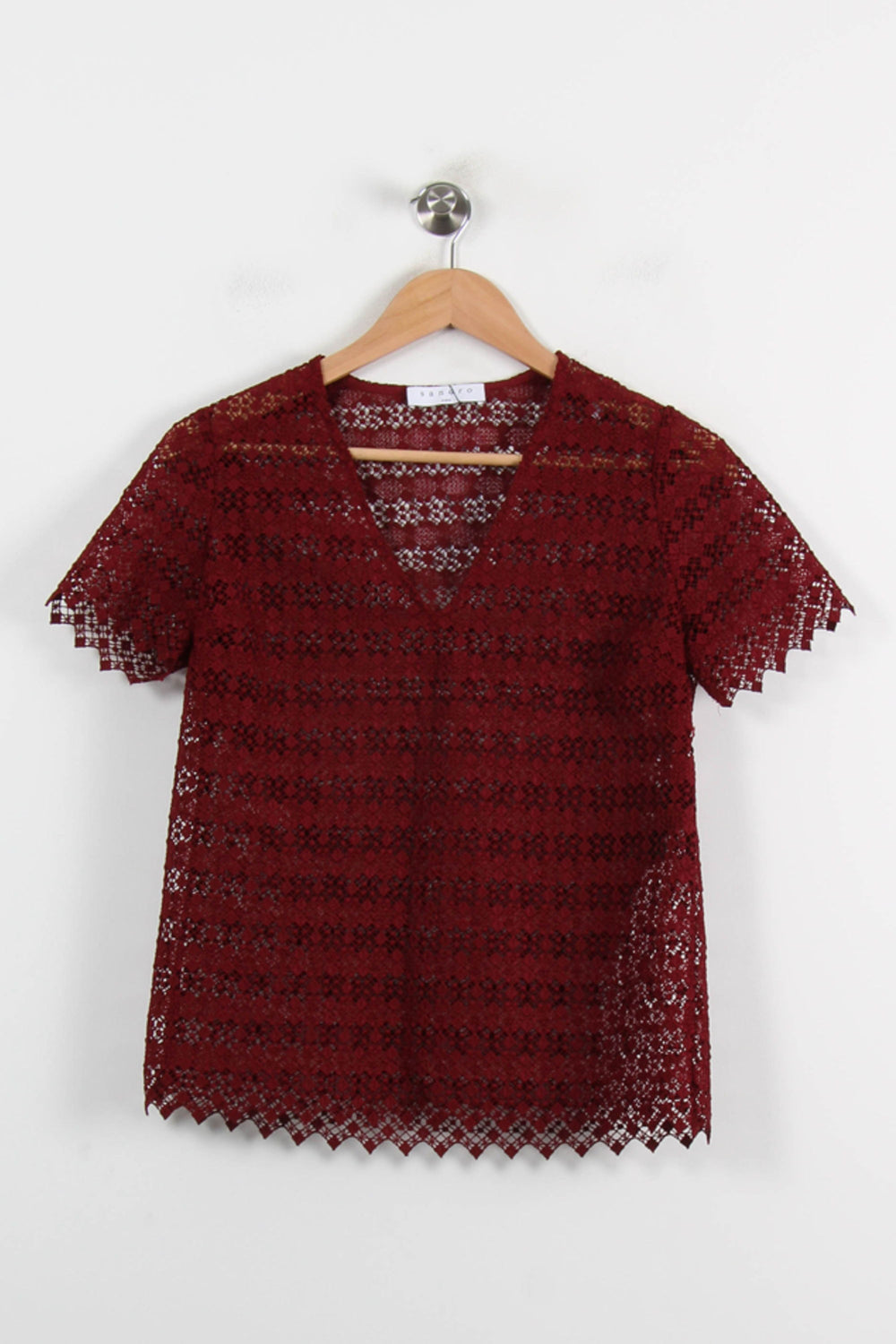 Blouse Dentelle Bordeaux - Taille M/38 de la marque Sandro | PARAD70160 - Vendu par Paradigme - Image 2
