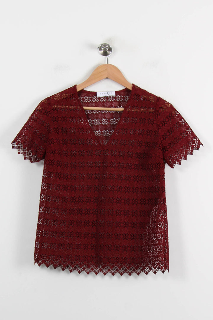 Blouse Dentelle Bordeaux - Taille M/38 de la marque Sandro | PARAD70160 - Vendu par Paradigme - Image 2