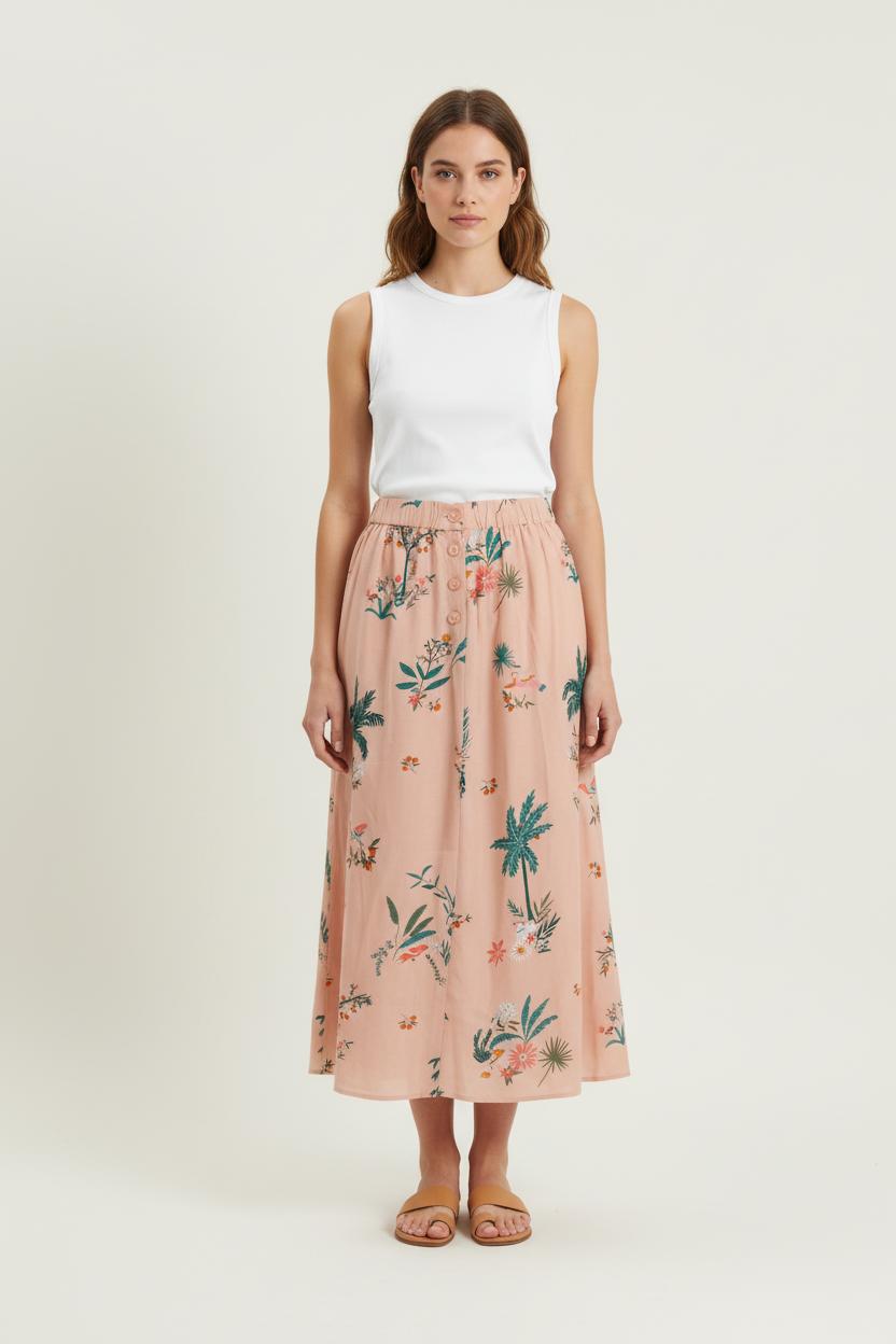 Jupe Longue Beige à Motifs Verts - Taille S/36 de la marque Des petits hauts | PARAD70193 - Vendu par Paradigme - Image 1