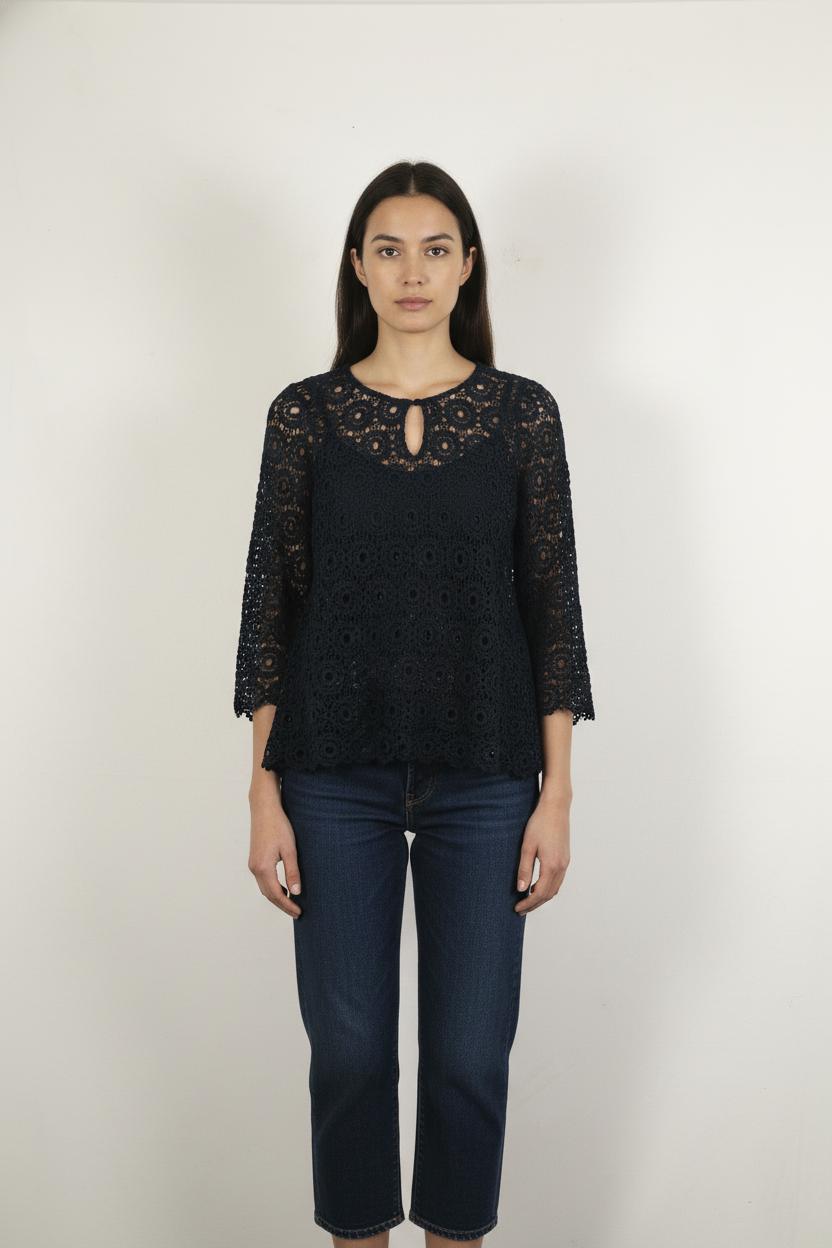 Blouse Brodée Bleue - Taille S/36