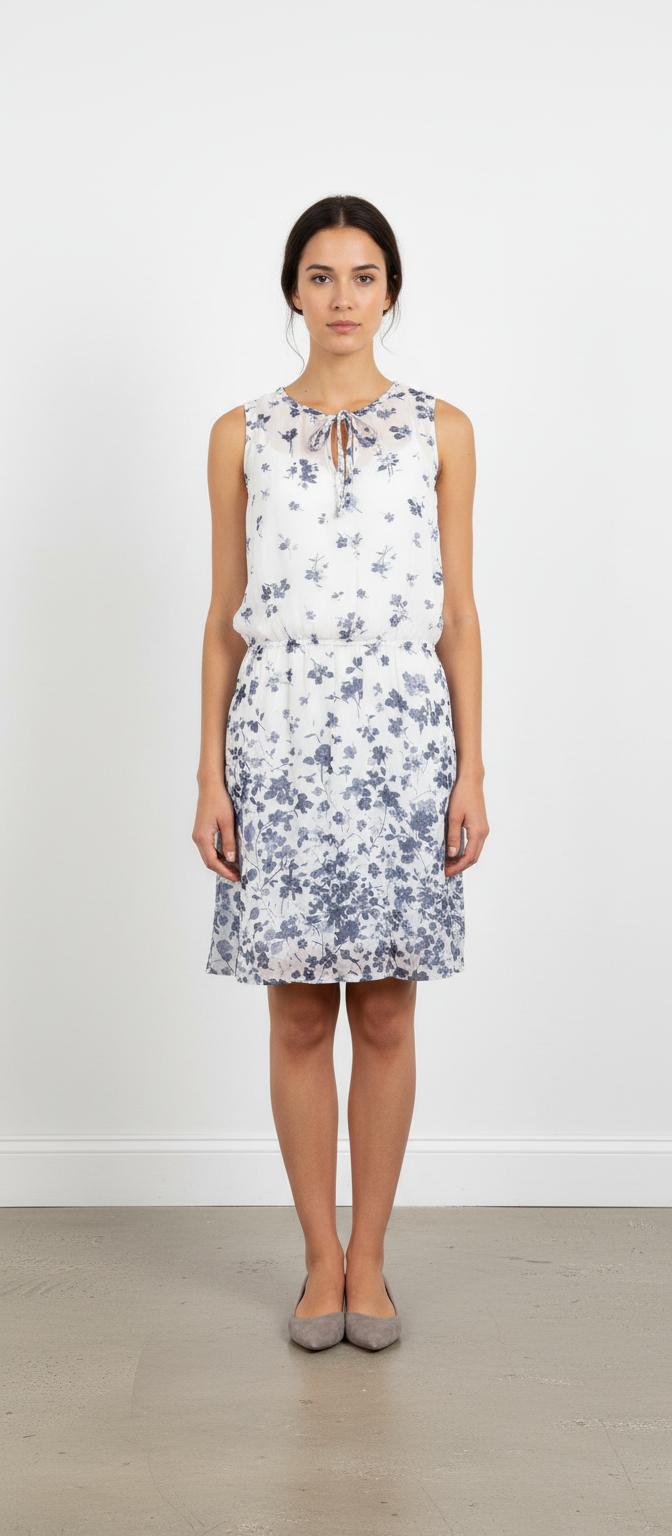 Robe Fleurie Blanche et Bleue - Taille S/36