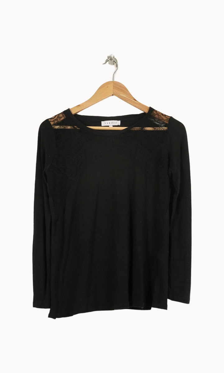 T-shirt Manches Longues Noir - Taille M/38 de la marque Sandro | PARAD71135 - Vendu par Paradigme - Image 2
