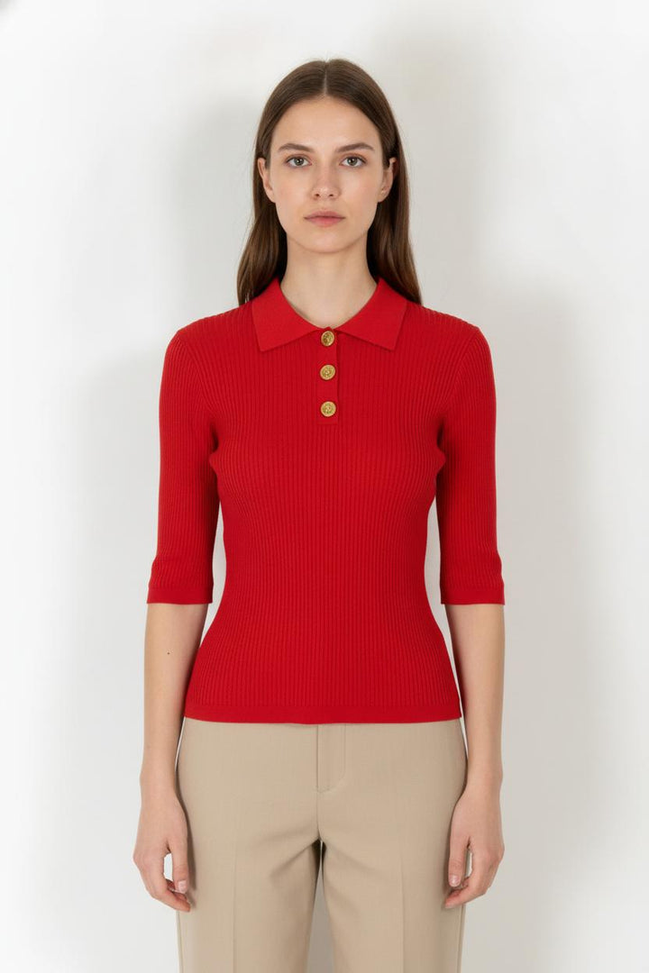 Polo Rouge - Taille S/36 de la marque Claudie Pierlot | PARAD71419 - Vendu par Paradigme - Image 1