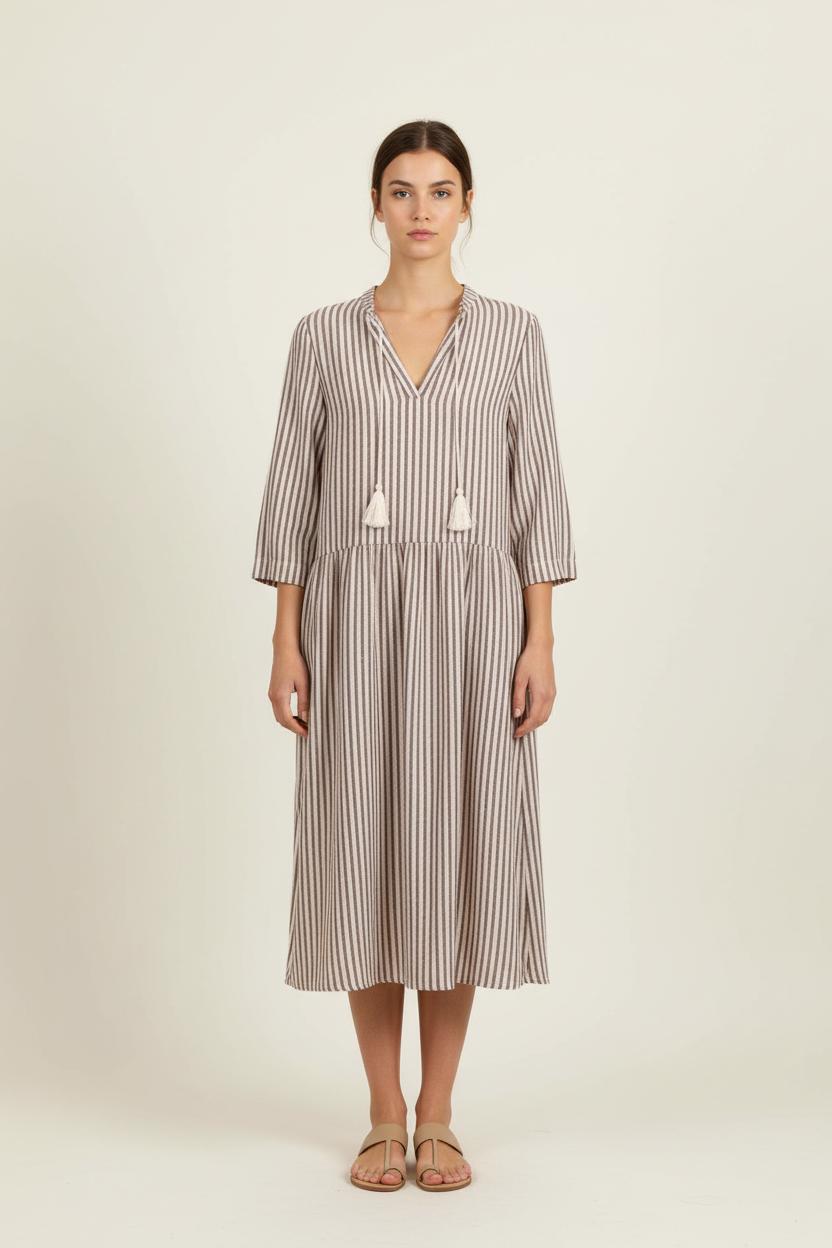 Robe Rayée Beige et Marron - Taille S/36 de la marque La Fée Maraboutée | PARAD71489 - Vendu par Paradigme - Image 1