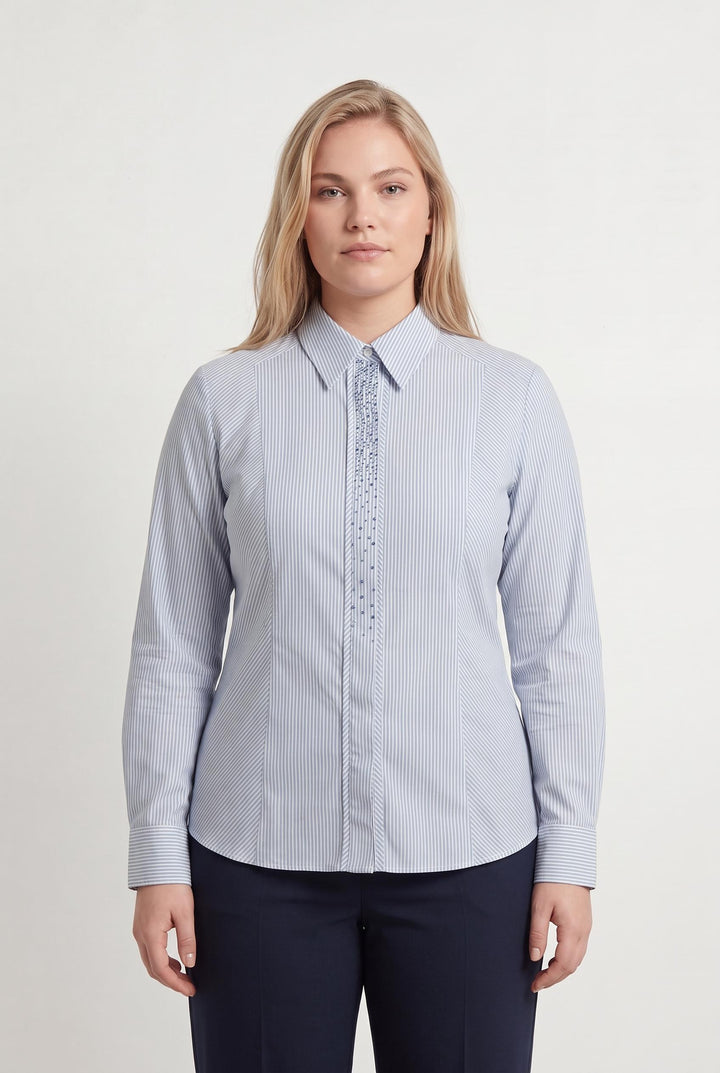 Chemise Rayée Bleue et Blanche - Taille XL/42 de la marque Marina Rinaldi | PARAD71501 - Vendu par Paradigme - Image 1