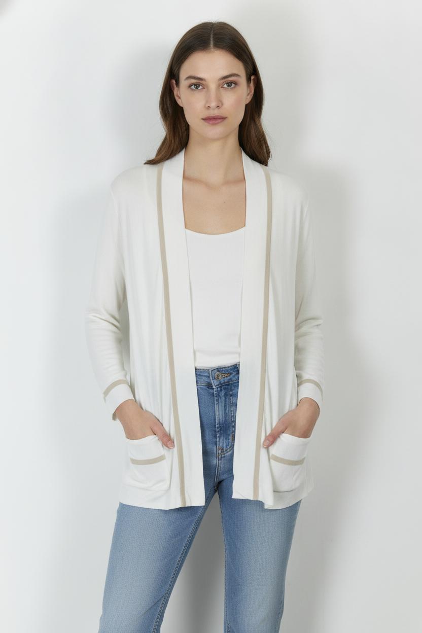 Cardigan Beige et Blanc - Taille L/40 de la marque Marina Rinaldi | PARAD71510 - Vendu par Paradigme - Image 1