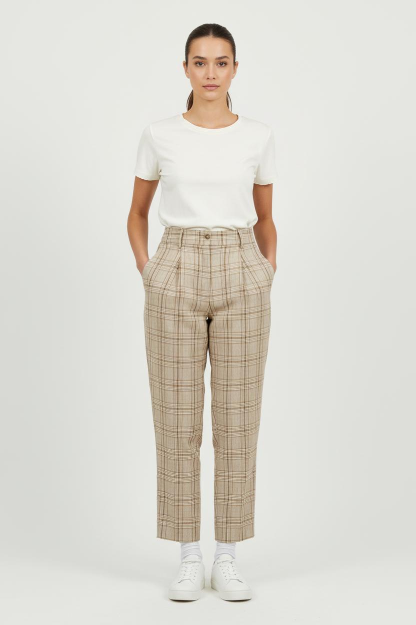 Pantalon Carreaux Beiges - Taille S/36 de la marque Sézane | PARAD71616 - Vendu par Paradigme - Image 1