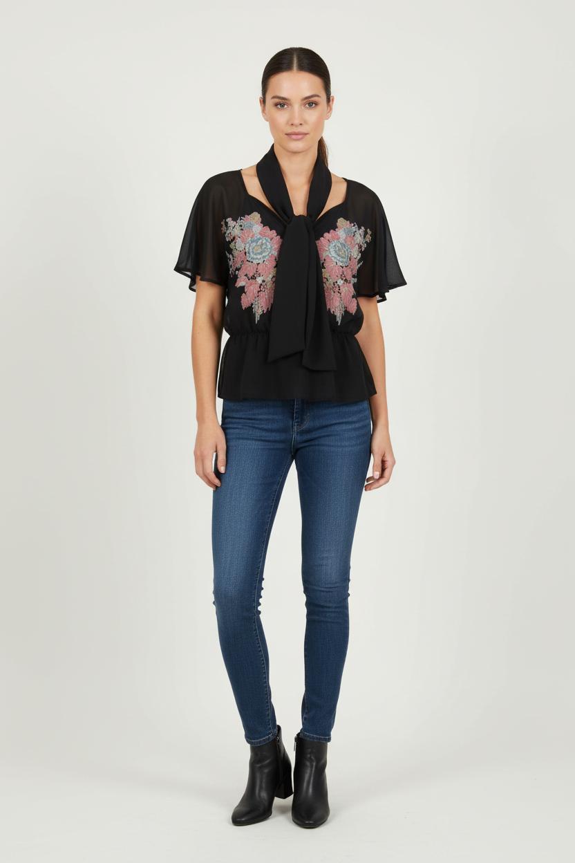 Blouse Noire et Rose - Taille S/36 de la marque Comptoir des Cotonniers | PARAD71623 - Vendu par Paradigme - Image 1