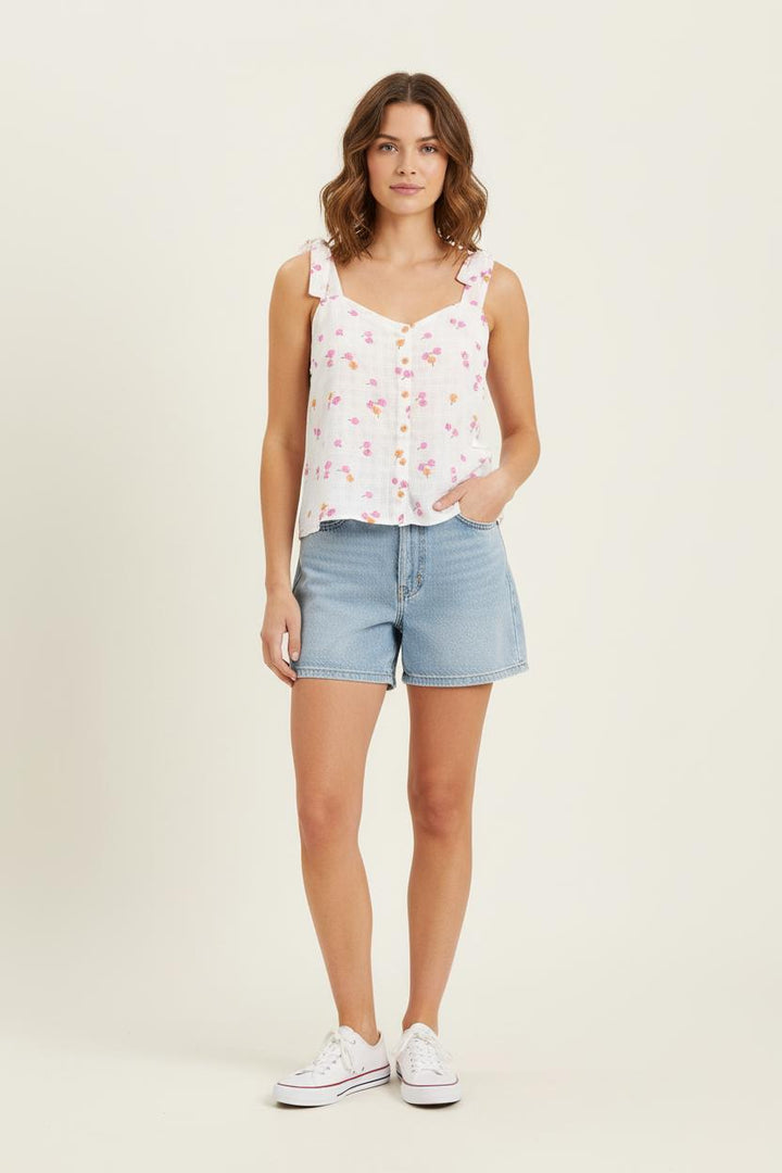 Débardeur Blanc à Fleurs Roses et Oranges - Taille S/36 de la marque Des petits hauts | PARAD71839 - Vendu par Paradigme - Image 1