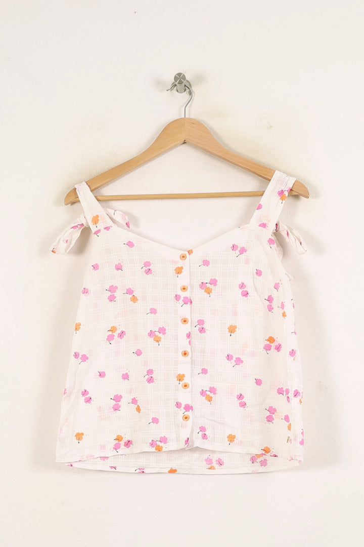 Débardeur Blanc à Fleurs Roses et Oranges - Taille S/36 de la marque Des petits hauts | PARAD71839 - Vendu par Paradigme - Image 2