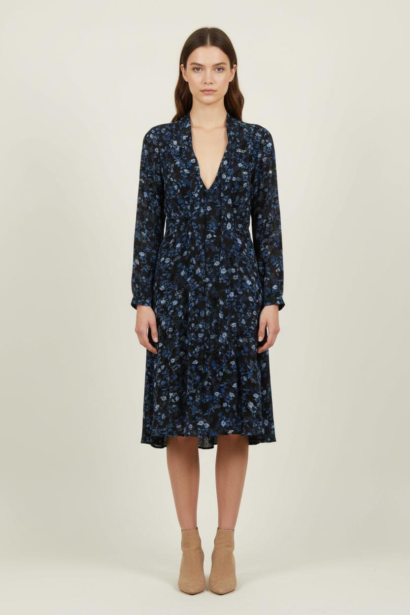 Robe Fleurie Bleue et Noire - Taille S/36 de la marque The Kooples | PARAD71885 - Vendu par Paradigme - Image 1