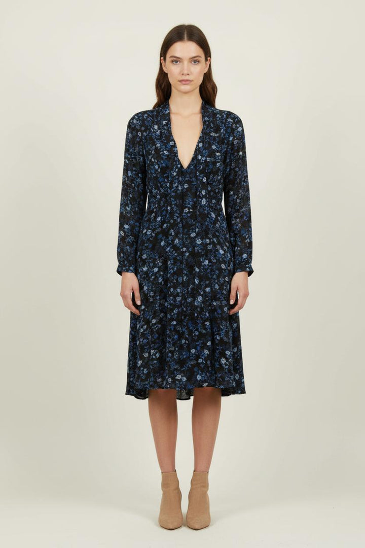 Robe Fleurie Bleue et Noire - Taille S/36 de la marque The Kooples | PARAD71885 - Vendu par Paradigme - Image 1