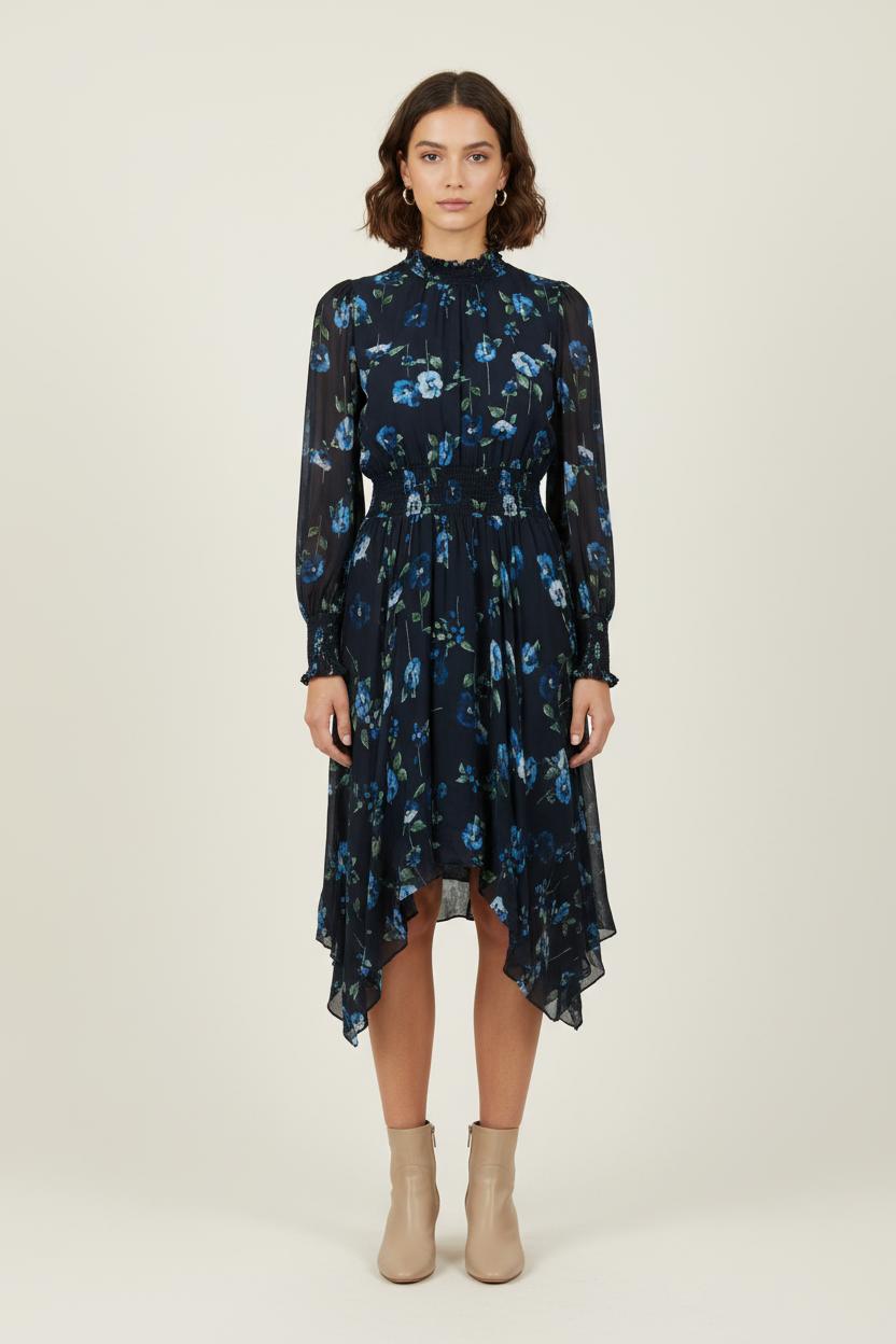 Robe Fleurie Bleue et Noire - Taille S/36 de la marque The Kooples | PARAD71889 - Vendu par Paradigme - Image 1