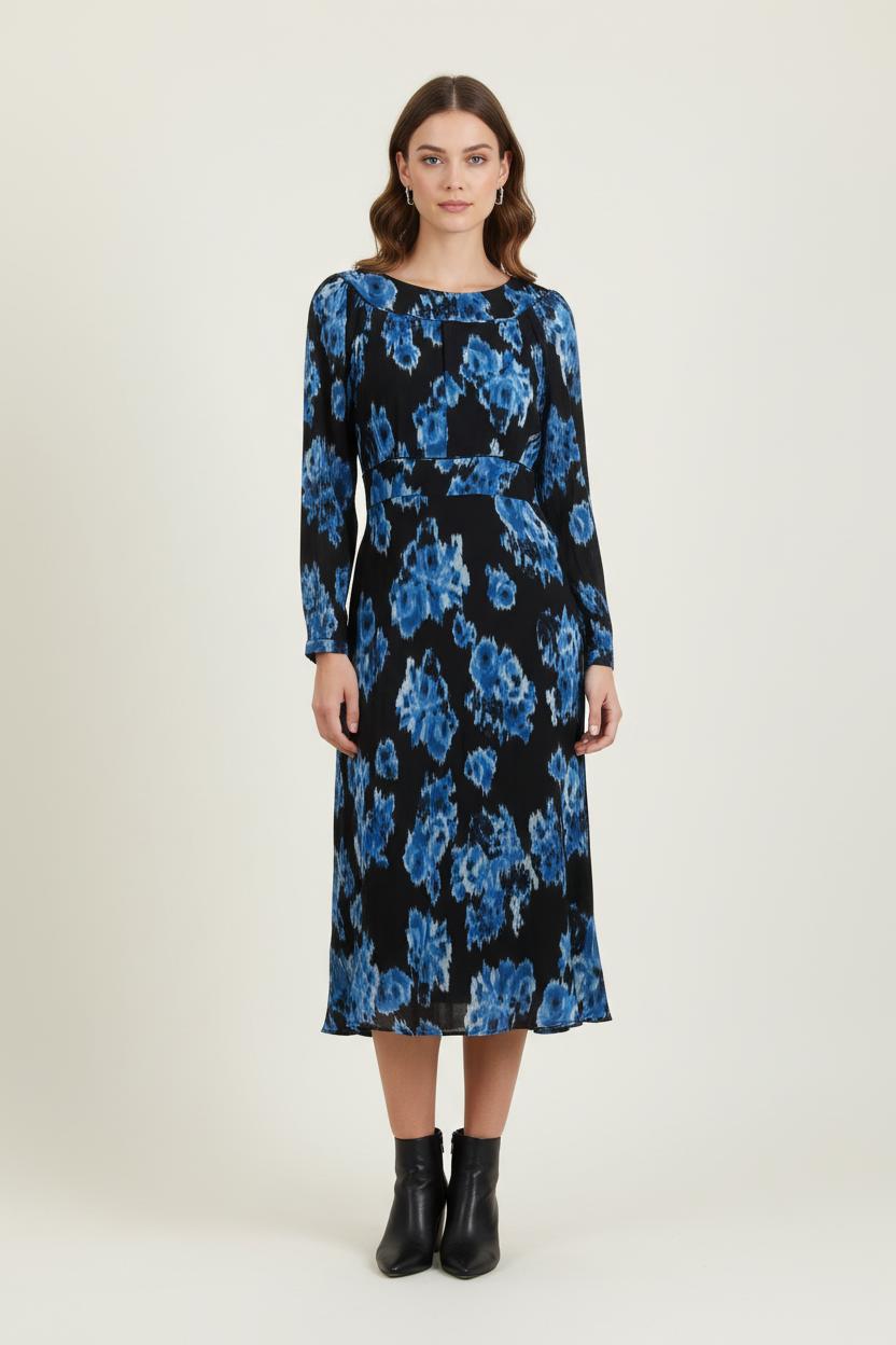 Robe Midi Bleue et Noire - Taille S/36 de la marque Caroll | PARAD71896 - Vendu par Paradigme - Image 1