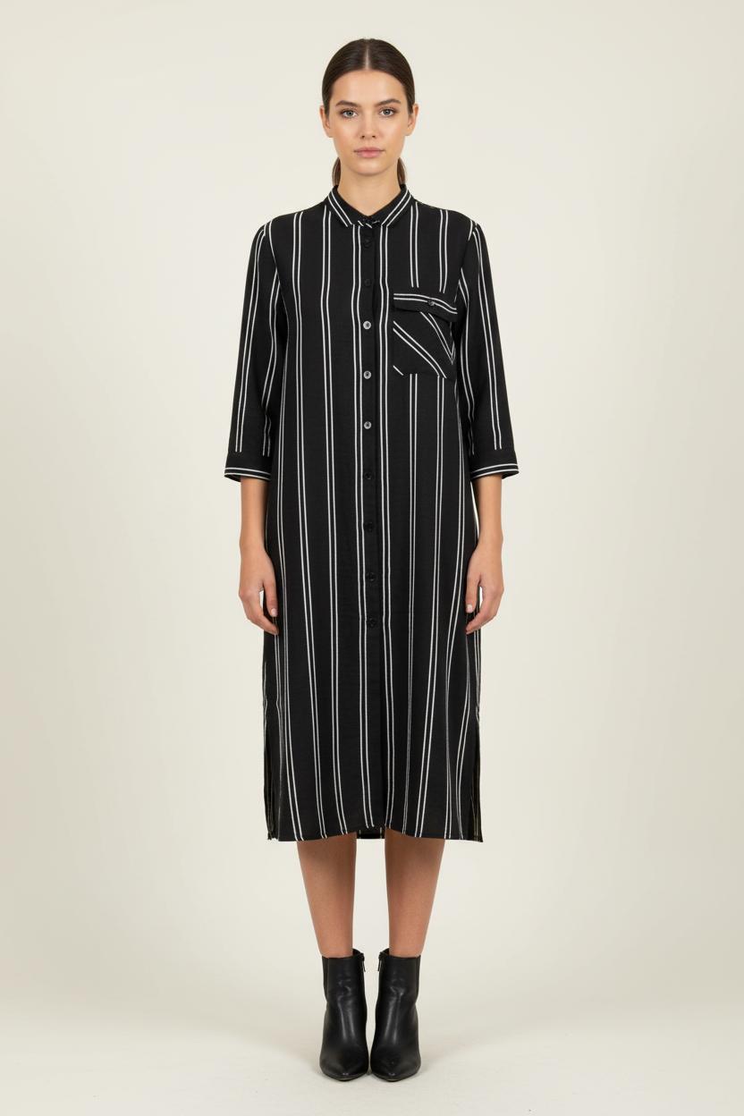 Robe Chemise Noire et Blanche - Taille S/36 de la marque La Fée Maraboutée | PARAD71908 - Vendu par Paradigme - Image 1
