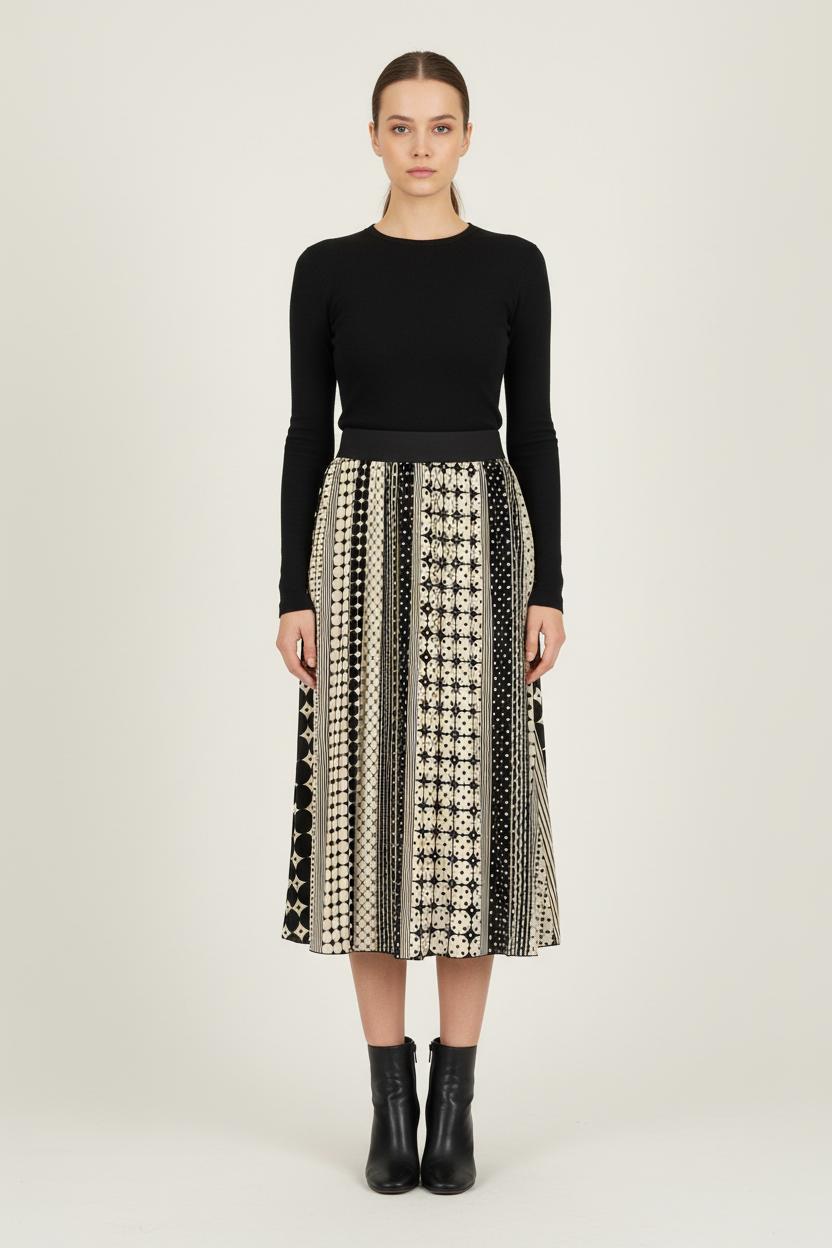 Jupe Plissée Noire et Blanche - Taille S/36 de la marque La Fée Maraboutée | PARAD71954 - Vendu par Paradigme - Image 1