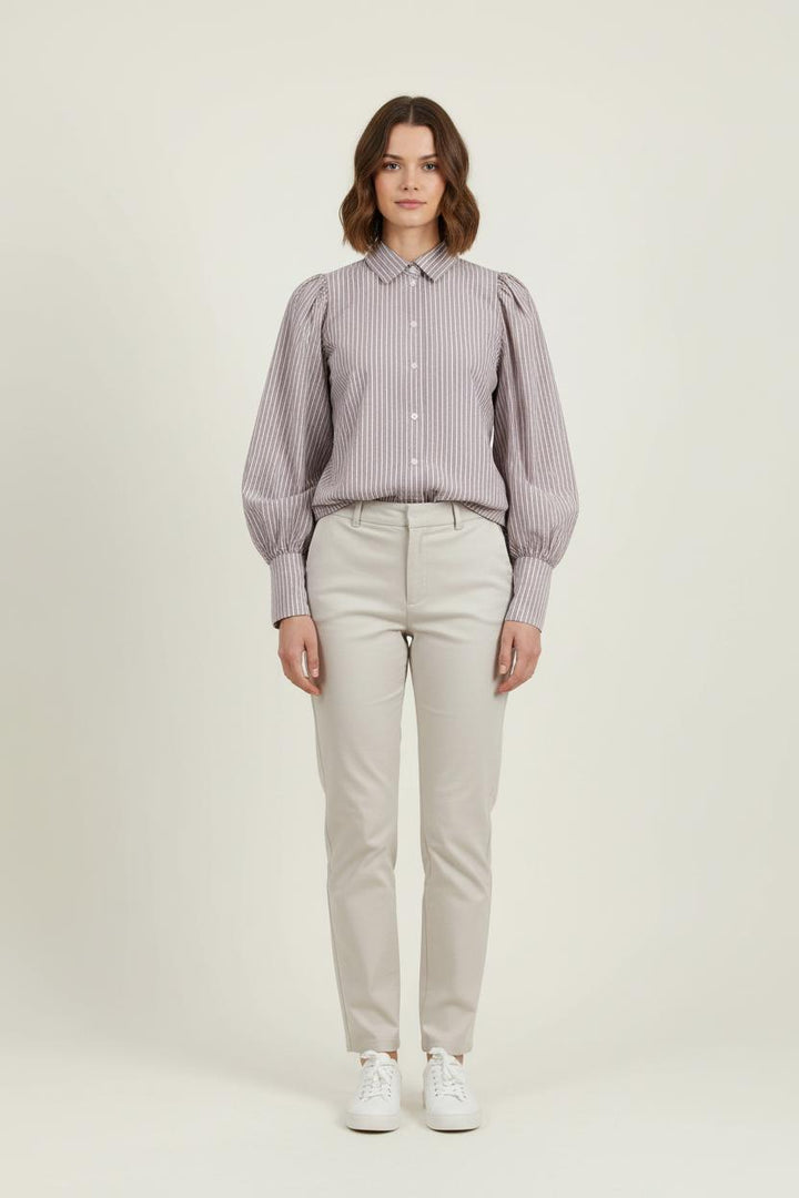 Chemise Rayée Marron et Blanche - Taille S/36 de la marque Sandro | PARAD72023 - Vendu par Paradigme - Image 1
