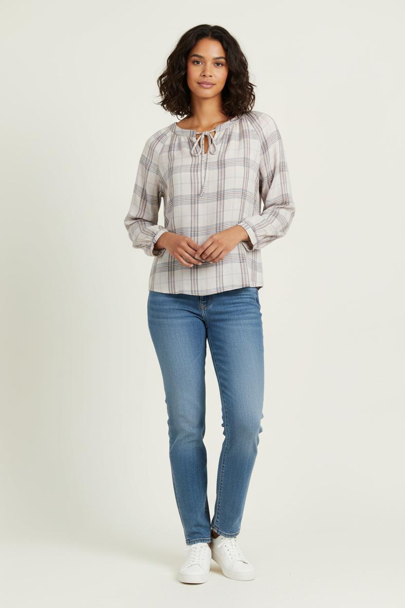 Blouse Beige à Carreaux - Taille M/38 de la marque La Fée Maraboutée | PARAD72127 - Vendu par Paradigme - Image 1