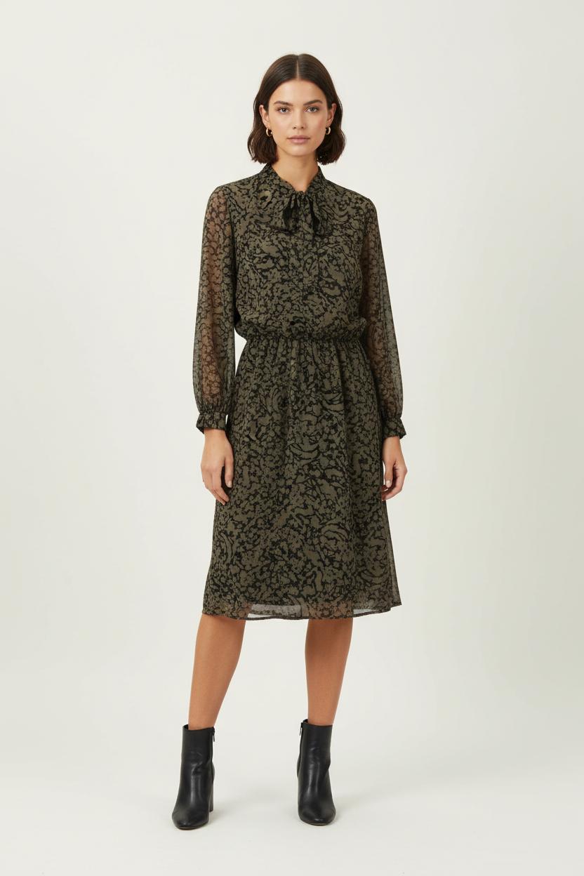 Robe Midi Kaki et Noire - Taille S/36 de la marque IKKS | PARAD72145 - Vendu par Paradigme - Image 1