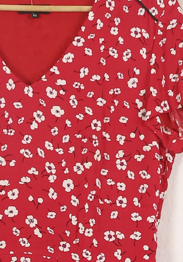 Robe Fleurie Rouge et Blanche - Taille L/40 de la marque Caroll | PARAD72196 - Vendu par Paradigme - Image 3