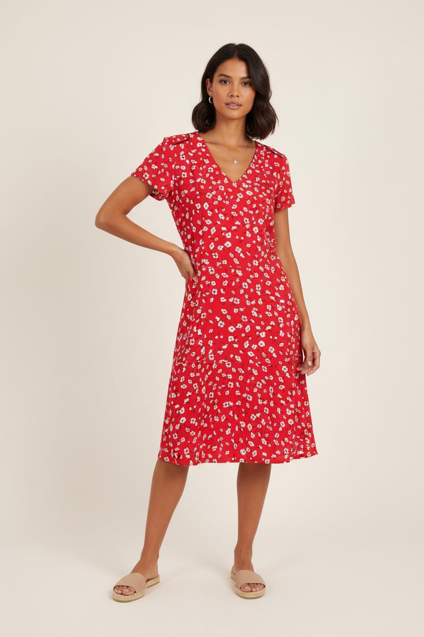 Robe Fleurie Rouge et Blanche - Taille L/40 de la marque Caroll | PARAD72196 - Vendu par Paradigme - Image 1