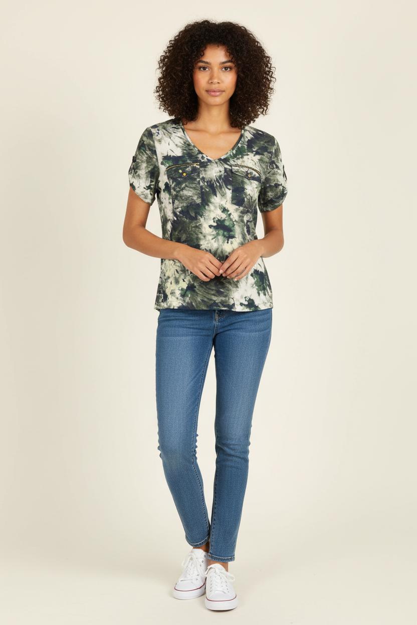 Tee-shirt Vert et Blanc - Taille XS/34 de la marque One Step | PARAD72222 - Vendu par Paradigme - Image 1