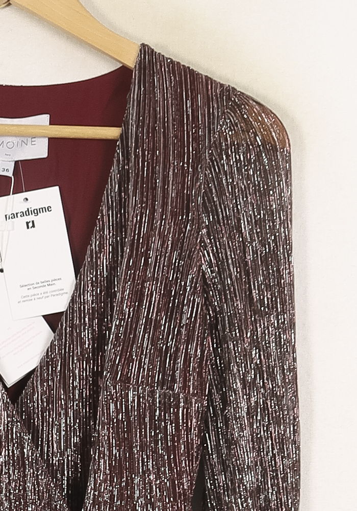 Robe Plissée Bordeaux et Argenté - Taille S/36 de la marque Maison Lemoine | PARAD72300 - Vendu par Paradigme - Image 3