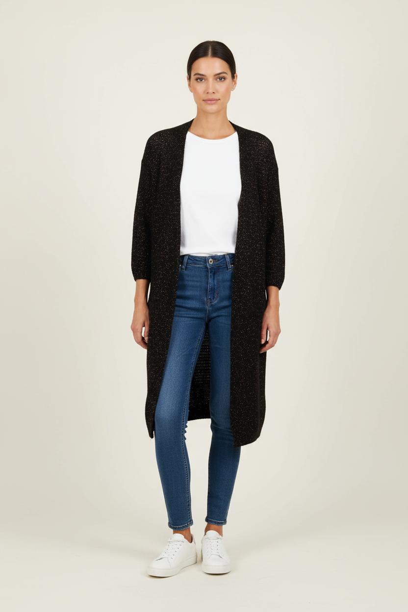 Cardigan Noir et Orange - Taille L/40 de la marque La Fée Maraboutée | PARAD72314 - Vendu par Paradigme - Image 1