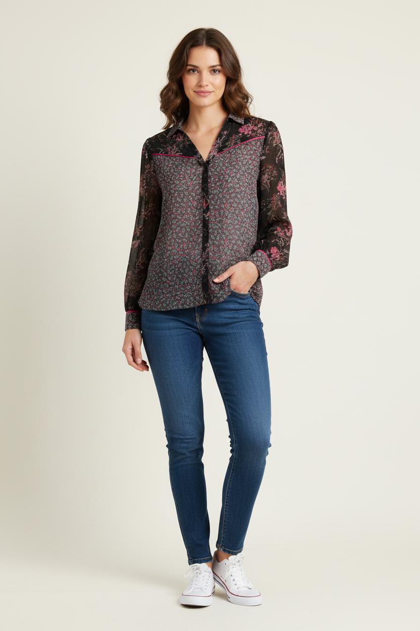Chemise Noire et Rose - Taille M/38 de la marque One Step | PARAD72429 - Vendu par Paradigme - Image 1