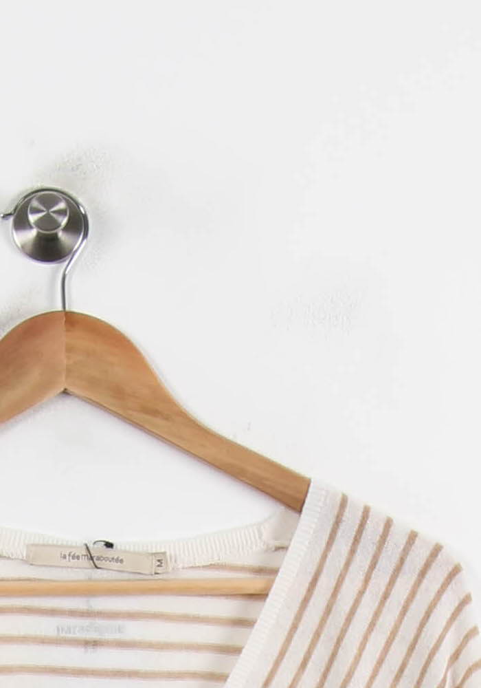 Pull Rayé Beige et Blanc - Taille M/38 de la marque La Fée Maraboutée | PARAD72471 - Vendu par Paradigme - Image 3