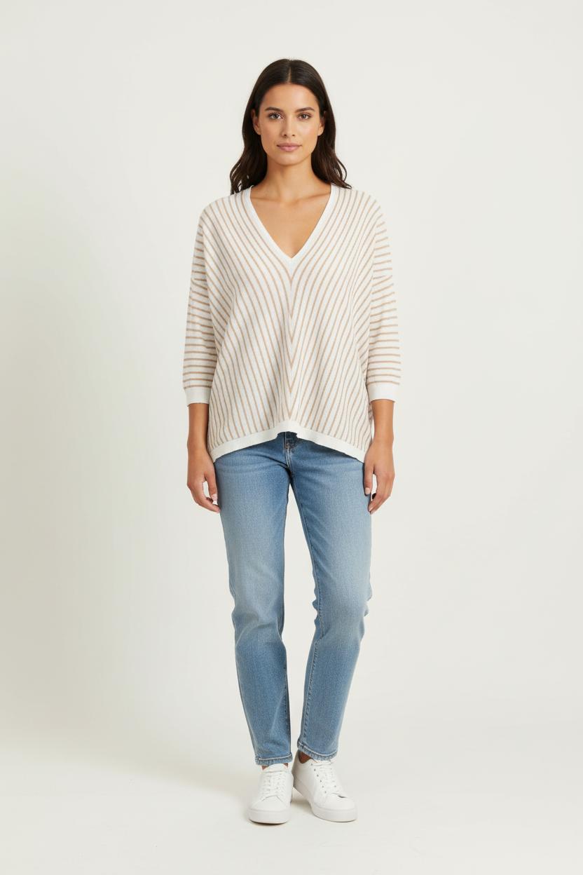Pull Rayé Beige et Blanc - Taille M/38 de la marque La Fée Maraboutée | PARAD72471 - Vendu par Paradigme - Image 1