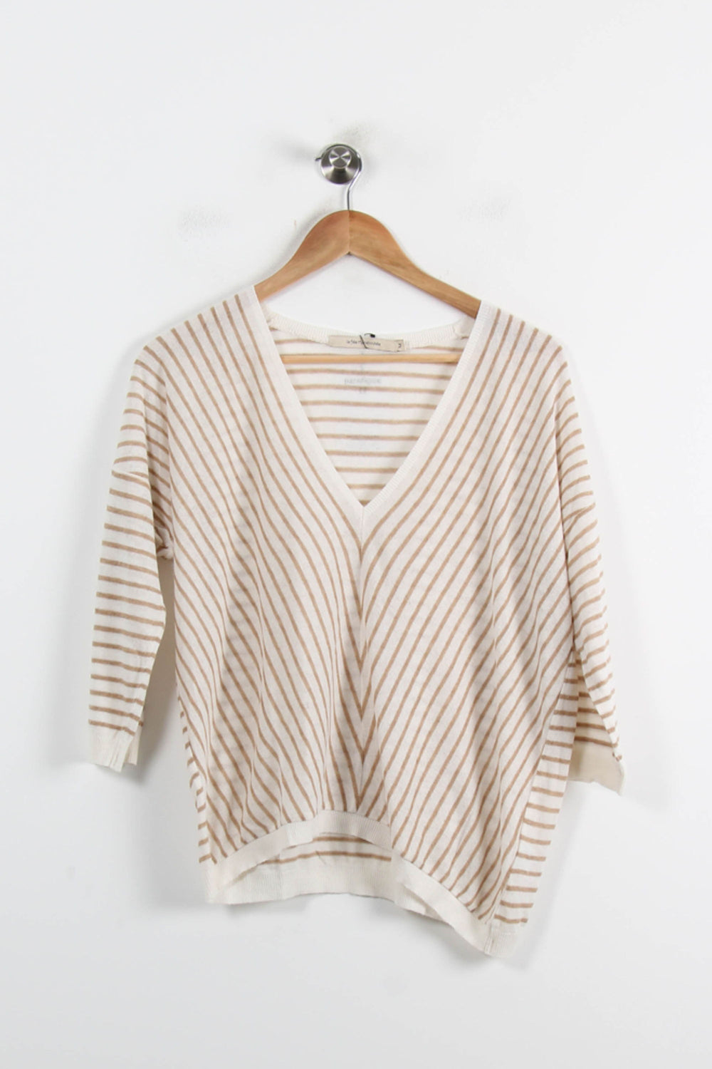 Pull Rayé Beige et Blanc - Taille M/38 de la marque La Fée Maraboutée | PARAD72471 - Vendu par Paradigme - Image 2
