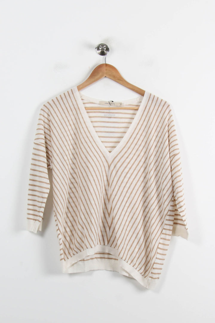 Pull Rayé Beige et Blanc - Taille M/38 de la marque La Fée Maraboutée | PARAD72471 - Vendu par Paradigme - Image 2