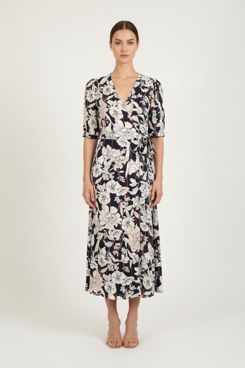 Robe Portefeuille Bleu et Blanc - Taille M/38 de la marque Tara Jarmon | PARAD72592 - Vendu par Paradigme - Image 1