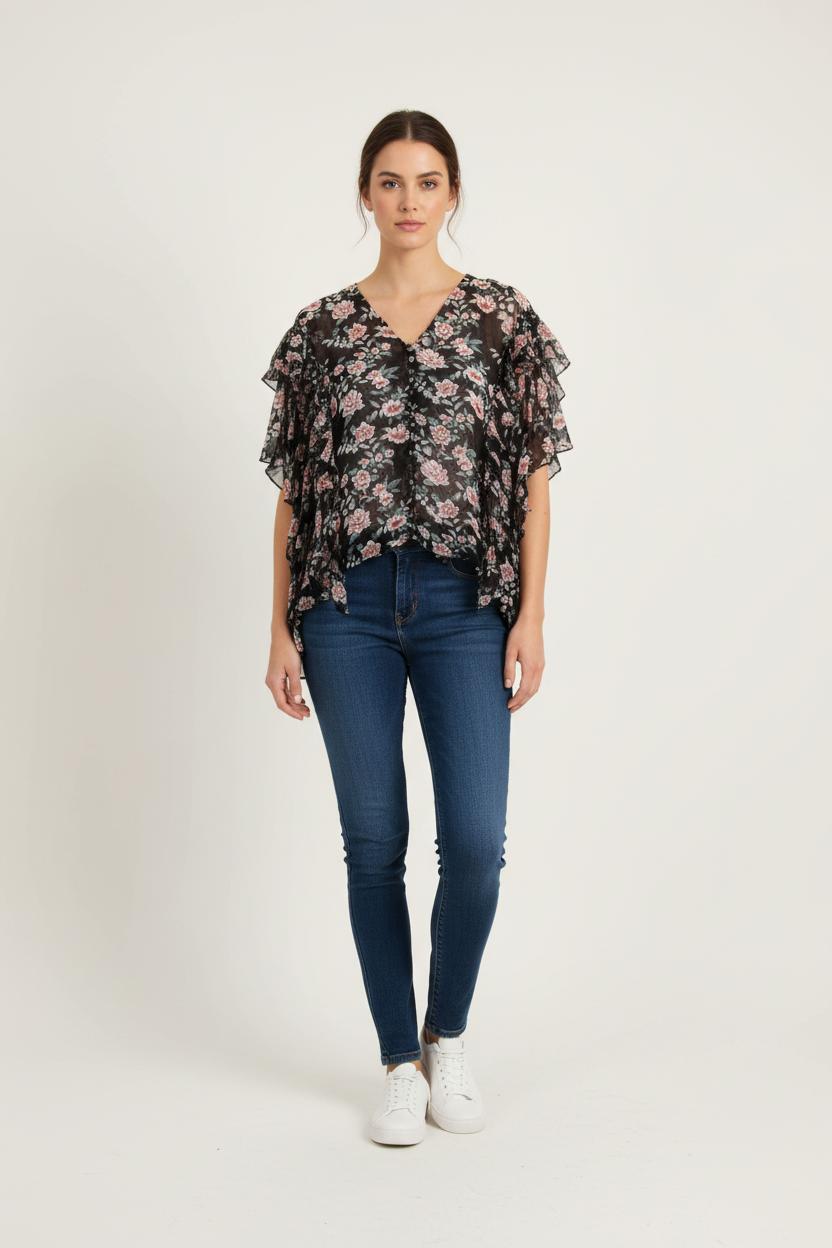 Blouse Noire et Rose - Taille S/36 de la marque The Kooples | PARAD72790 - Vendu par Paradigme - Image 1