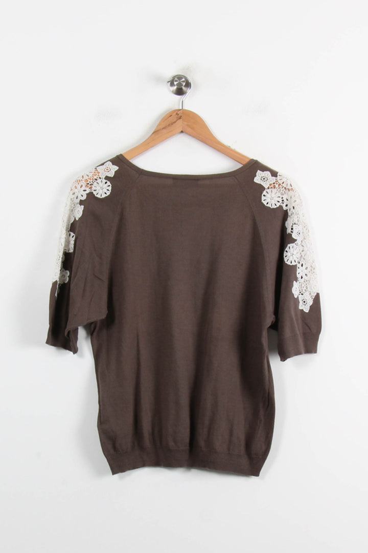 Pull Marron et Blanc - Taille L/40 de la marque Caroll | PARAD72808 - Vendu par Paradigme - Image 4