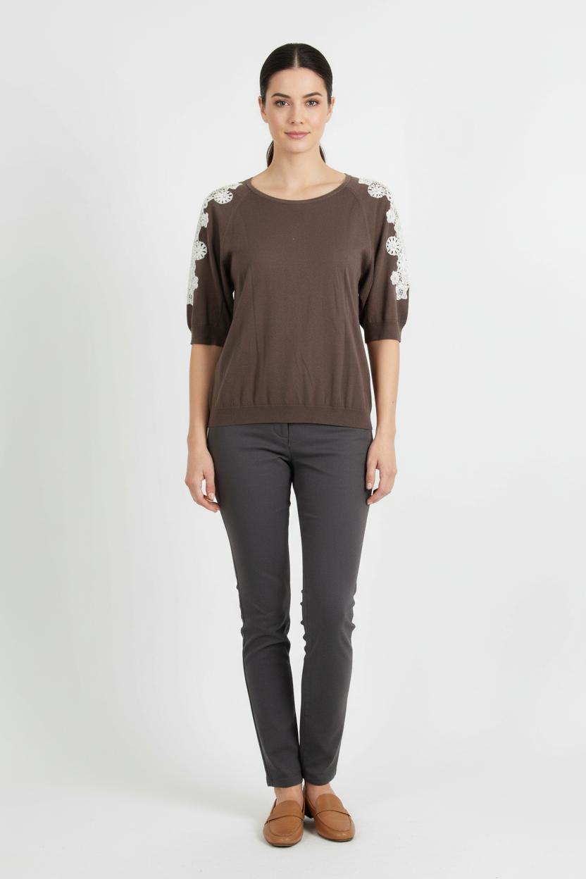 Pull Marron et Blanc - Taille L/40 de la marque Caroll | PARAD72808 - Vendu par Paradigme - Image 1