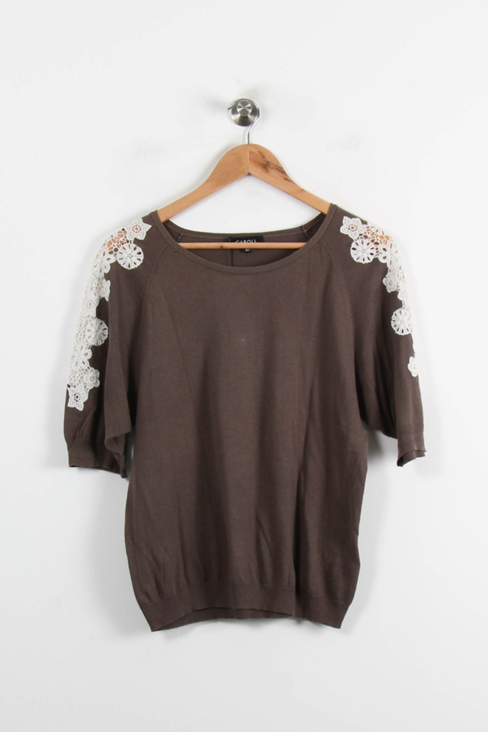 Pull Marron et Blanc - Taille L/40 de la marque Caroll | PARAD72808 - Vendu par Paradigme - Image 2