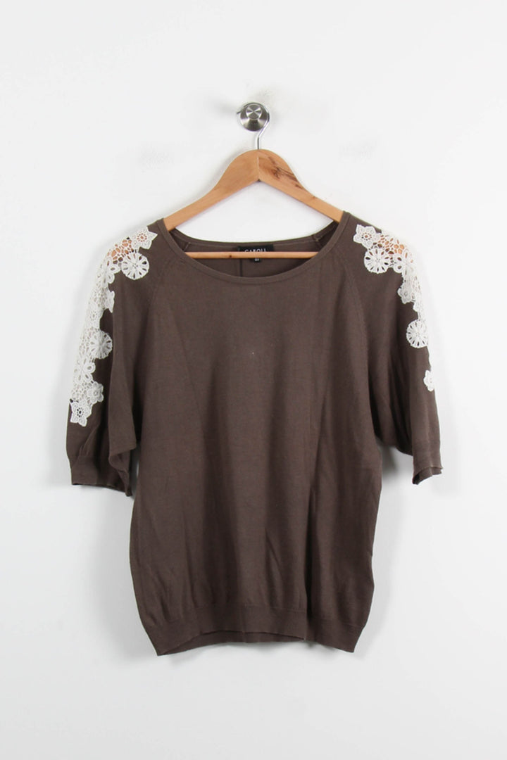 Pull Marron et Blanc - Taille L/40 de la marque Caroll | PARAD72808 - Vendu par Paradigme - Image 2